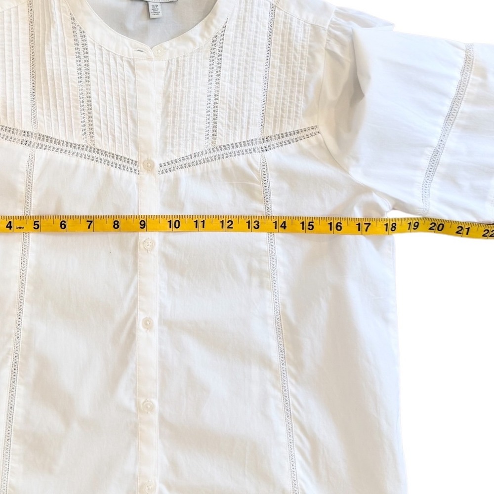 Lucky Brand White Cotton Pintuck Lace Trim Button Down Blouse Top Feminine Small - Picture 6 of 8